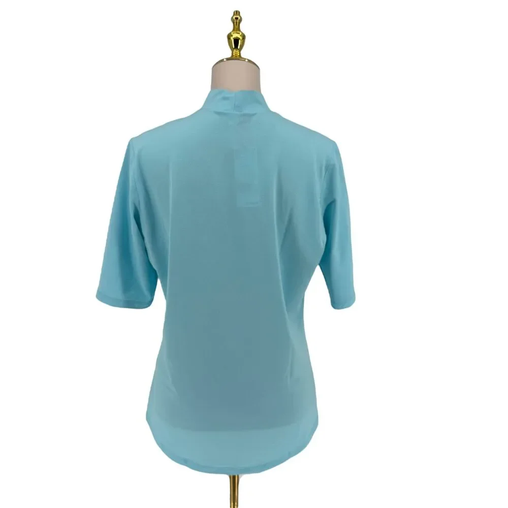 Adidas Golf Shirt Women's Large Bliss Blue Mock Neck UPF 50 Stretch HM5543 NWT - Picture 11 of 14